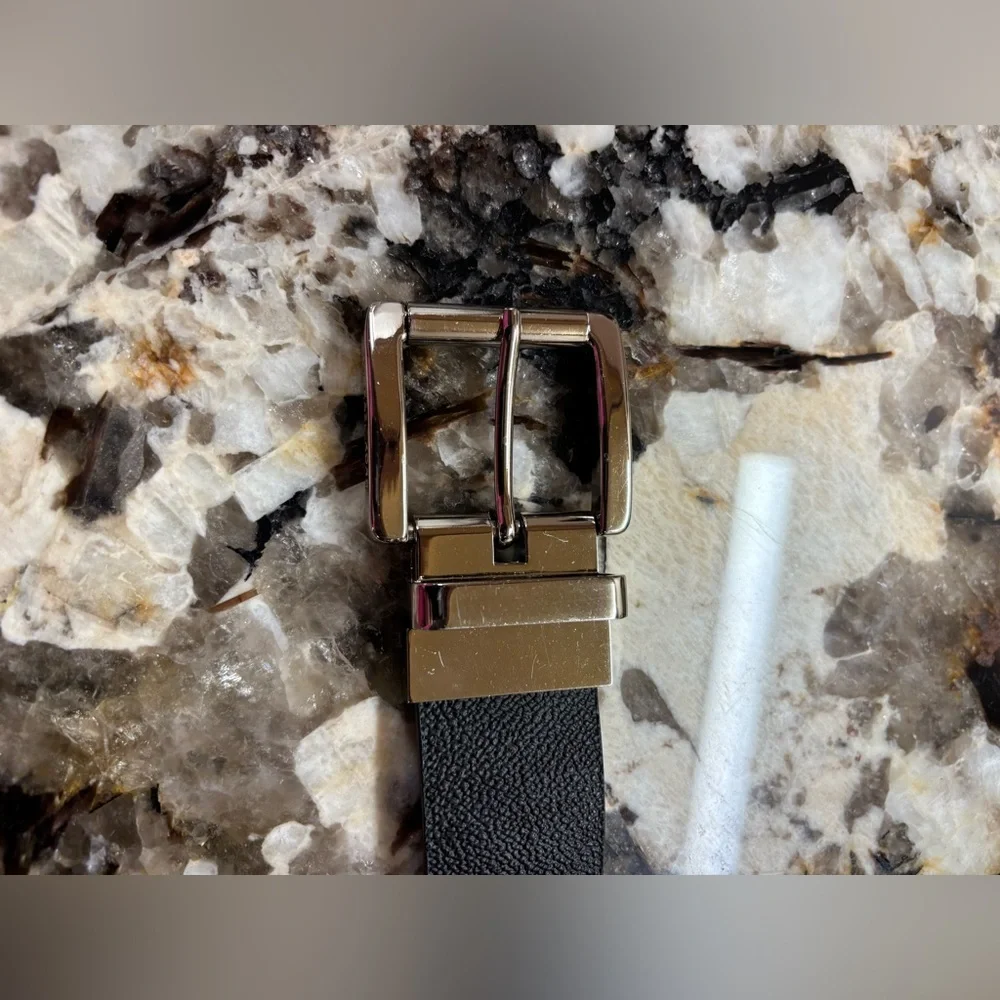 Michael Kors Black Leather Belt with Silver Buckle